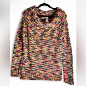 Size Large No Boundaries Vibrant Multicolor Cowl Neck Sweater